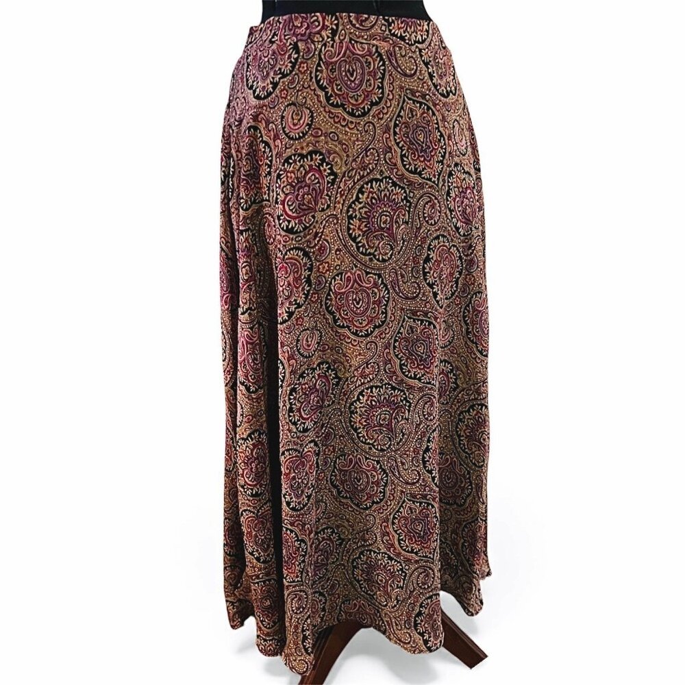 Haver & Blair London Paisley Print Lined Midi Skirt S Black & Purple Polyester